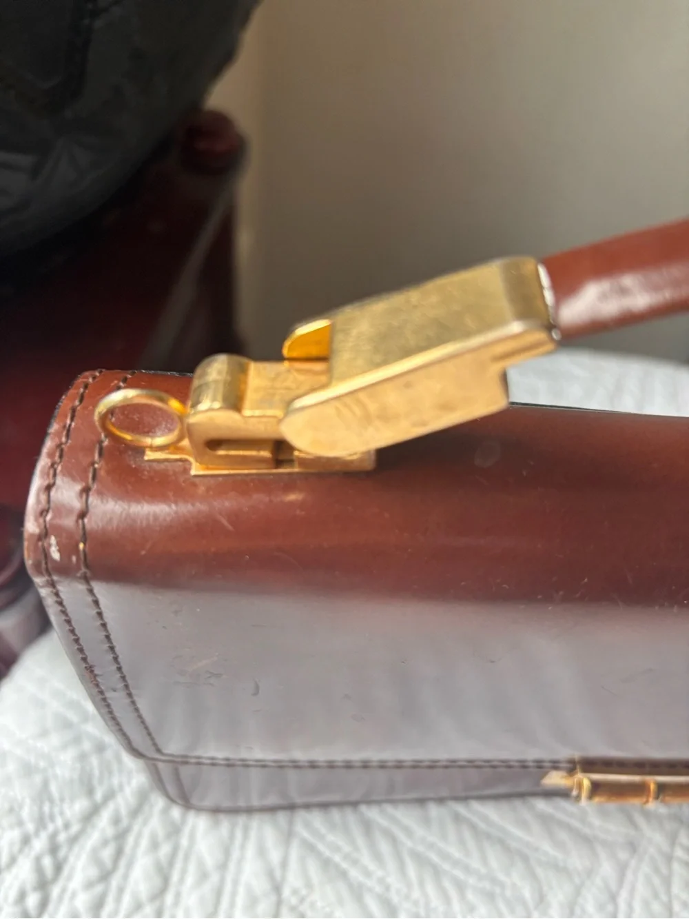Classic Structured Leather Top-Handle Bag in Deep Brown